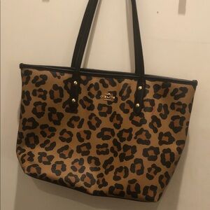 Coach Leopard Print Tote - Tan and Black